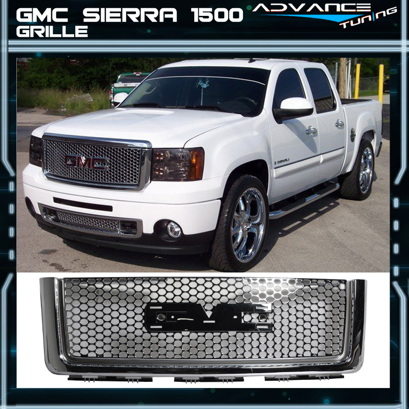 Fits 2007-2013 GMC Sierra 1500 Gloss Black Round Hole Mesh Style Front Upper Grille | Ikon | GRGS07DNLUPGBK | Plastic | Performance Part | Lightweight