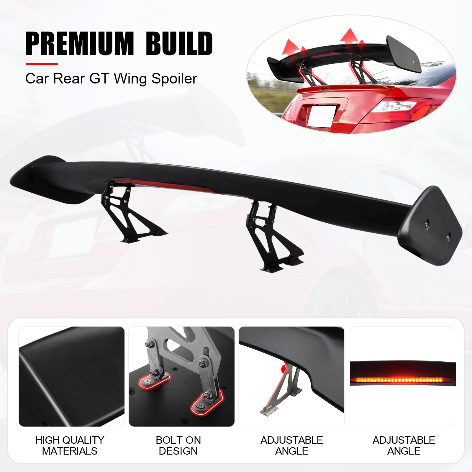 Spoilsports - You Gotta Shout 7インチ Universal Adjustable 57 Inch GT Trunk Spoiler Wing LED Brake Light
