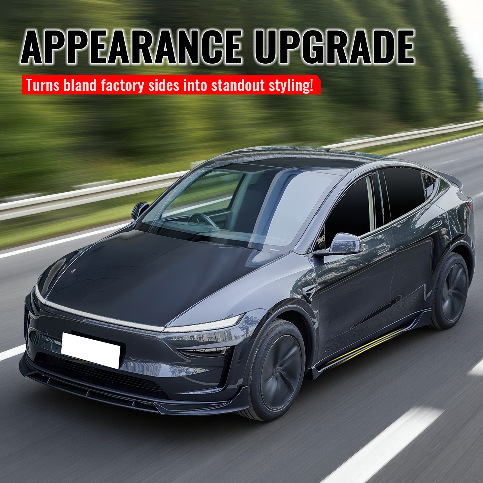 Fits 25-26 Tesla Model Y Juniper Side Skirts Matte Black Rocker