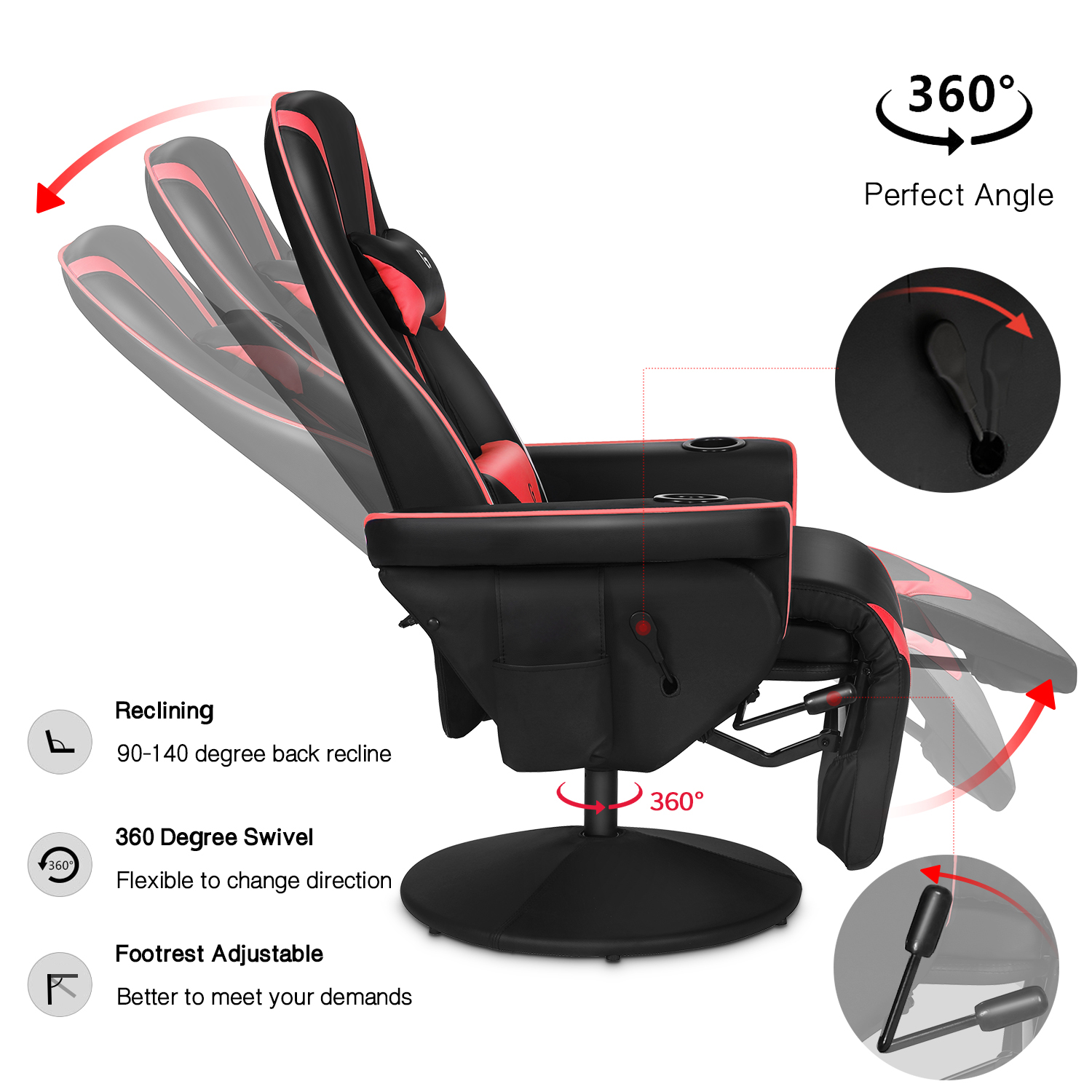 Gaming Chair Ergonomic Computer Office Racing Recliner Swivel Seat With Footrest