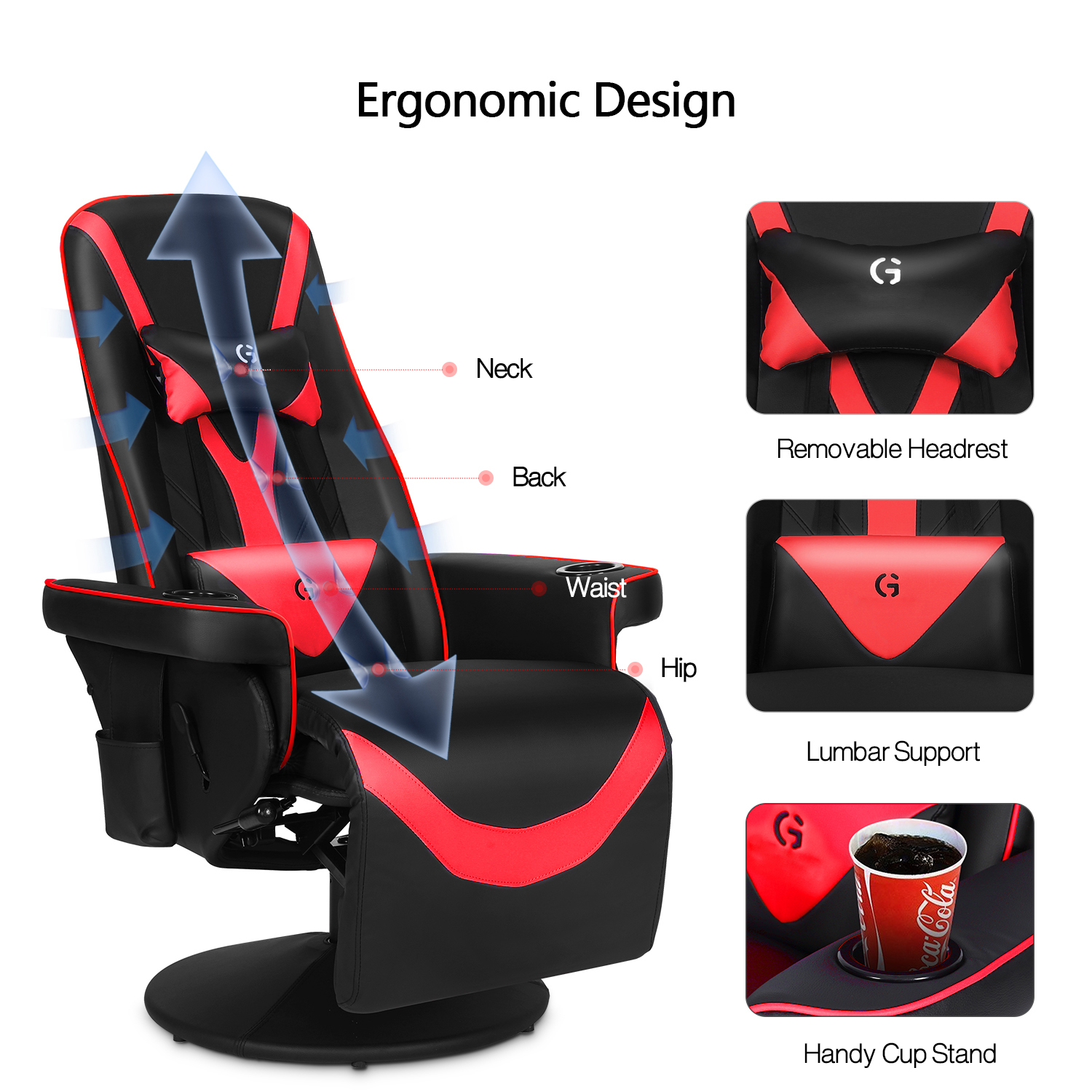 Gaming Chair Ergonomic Computer Office Racing Recliner Swivel Seat With Footrest