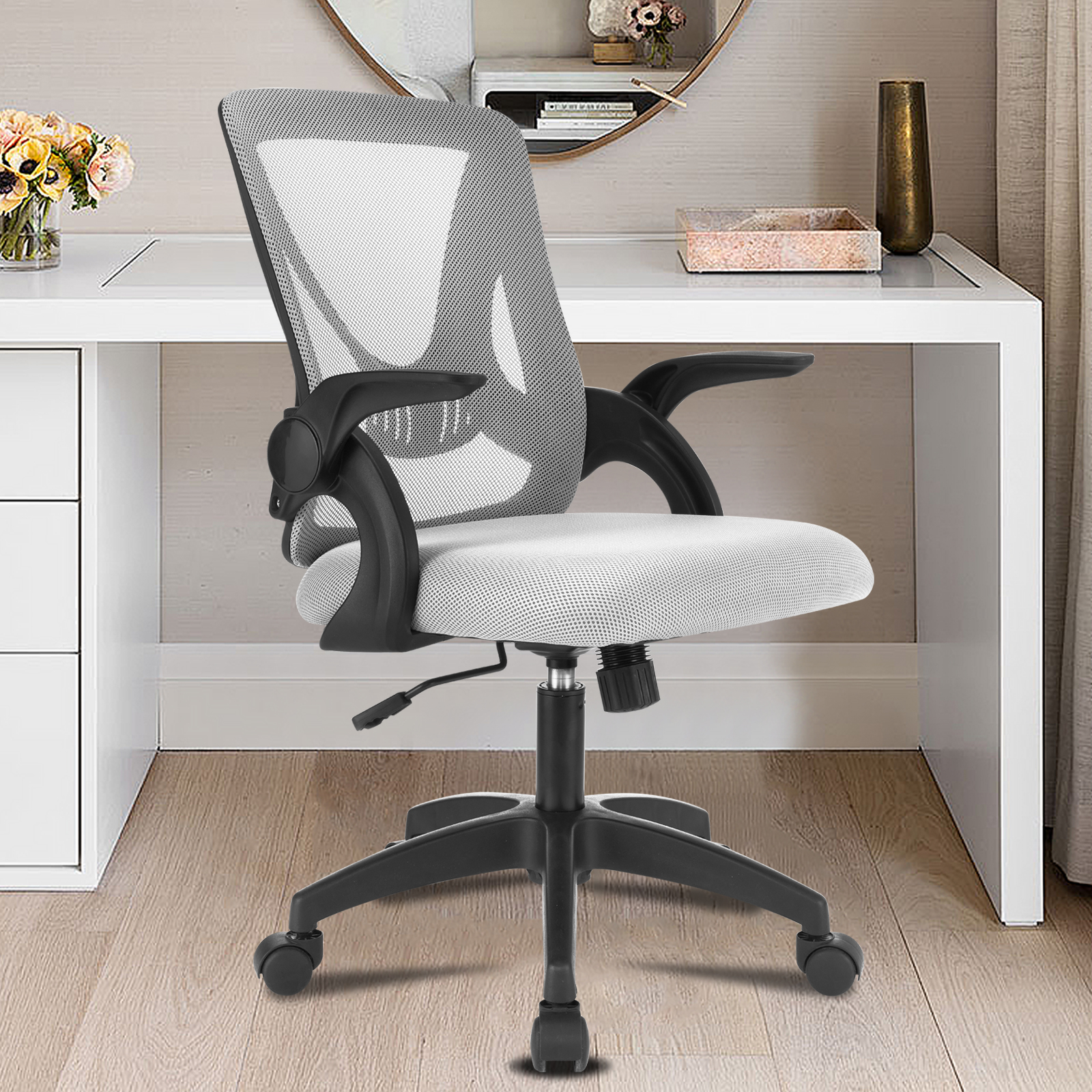 Ergonomic Office Computer Desk Chair w/ Flip-up Armrests 360° Swivel Mesh Chair - Picture 33 of 48