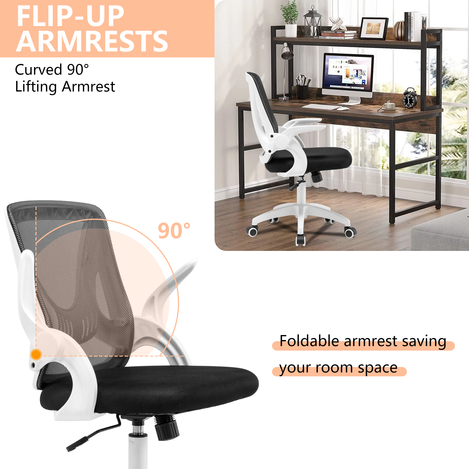 Ergonomic Office Computer Desk Chair w/ Flip-up Armrests 360° Swivel Mesh Chair - Picture 48 of 48