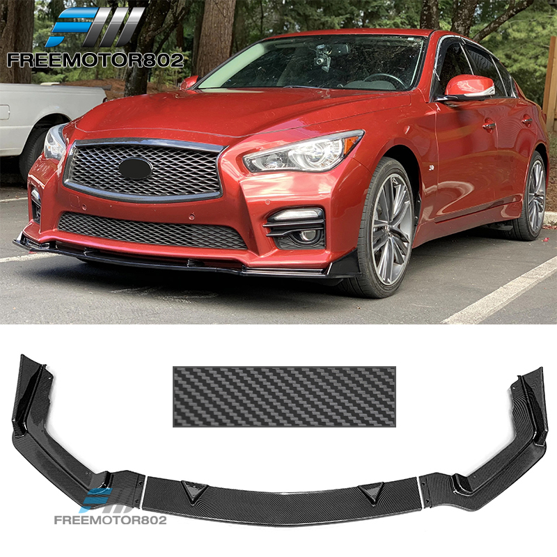 Carbon Style Look Front Bumper Lip 14-17 Infiniti Q50 Non-Sport Model