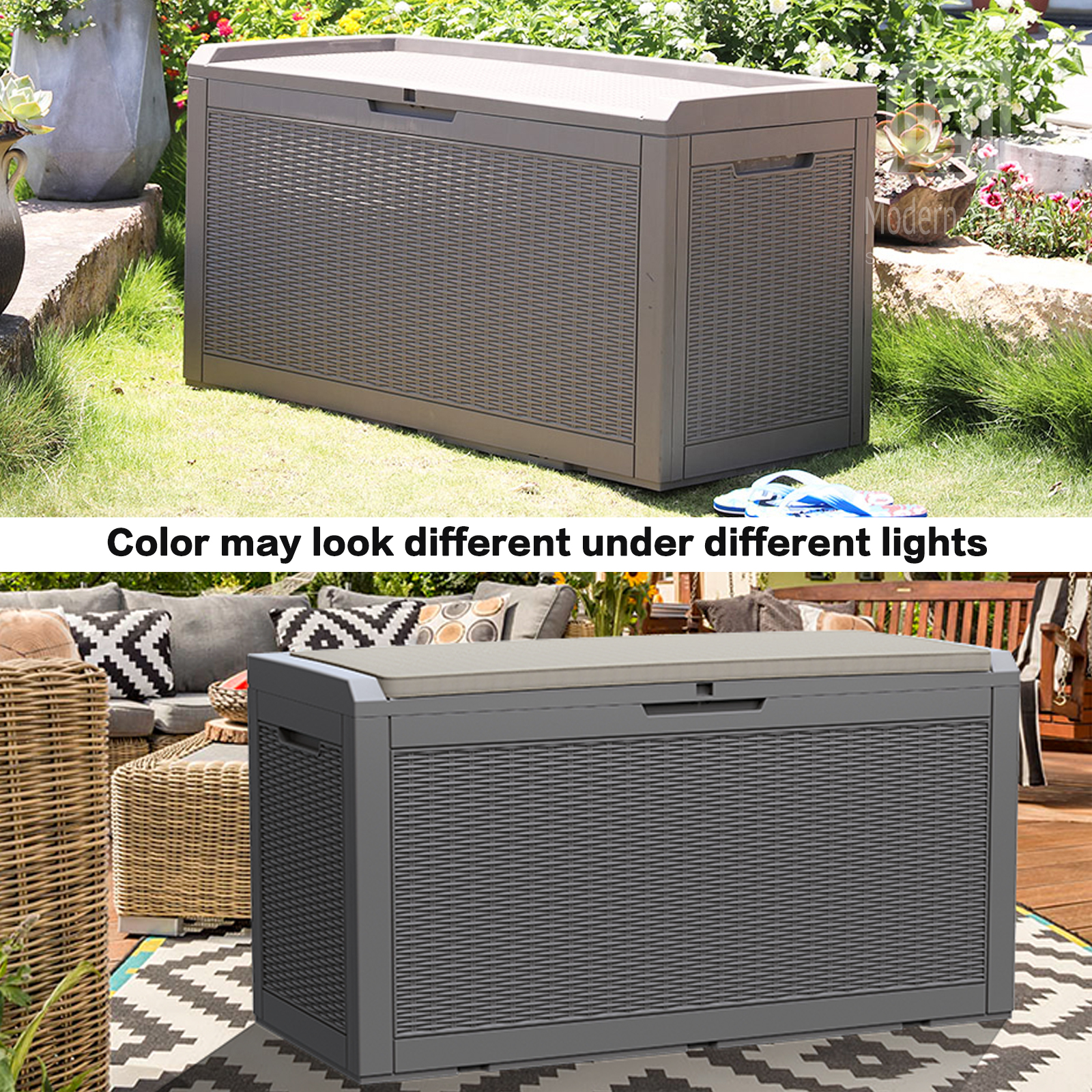 380L/100Gal Litre Outdoor Weatherproof Deck Box Patio Storage Cabinet w/ Cushion