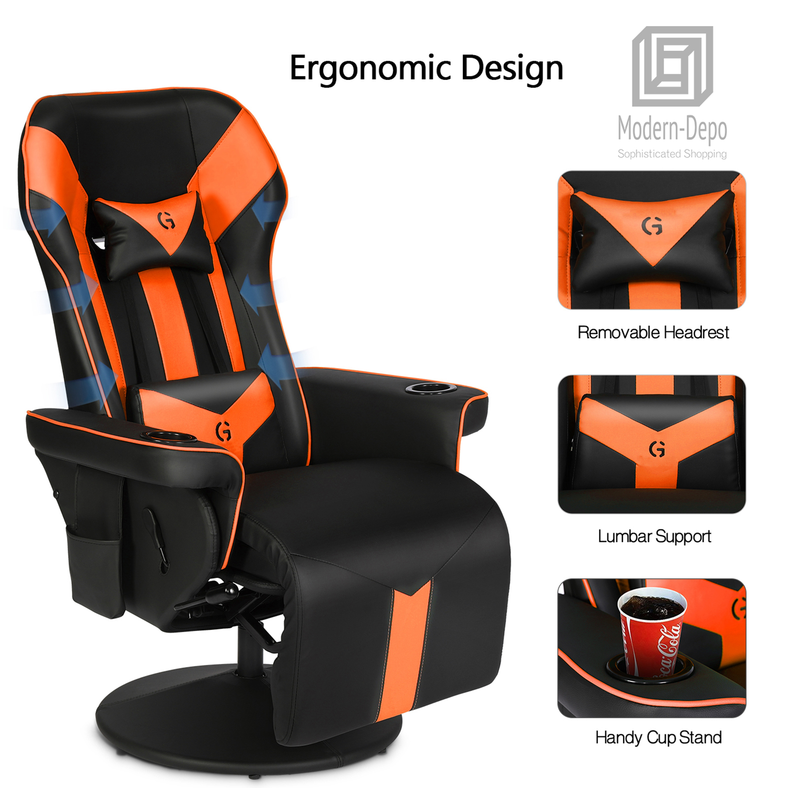 Gaming Recliner Reclining High Back Racing Video Chair Swivel w/ Lumbar Support