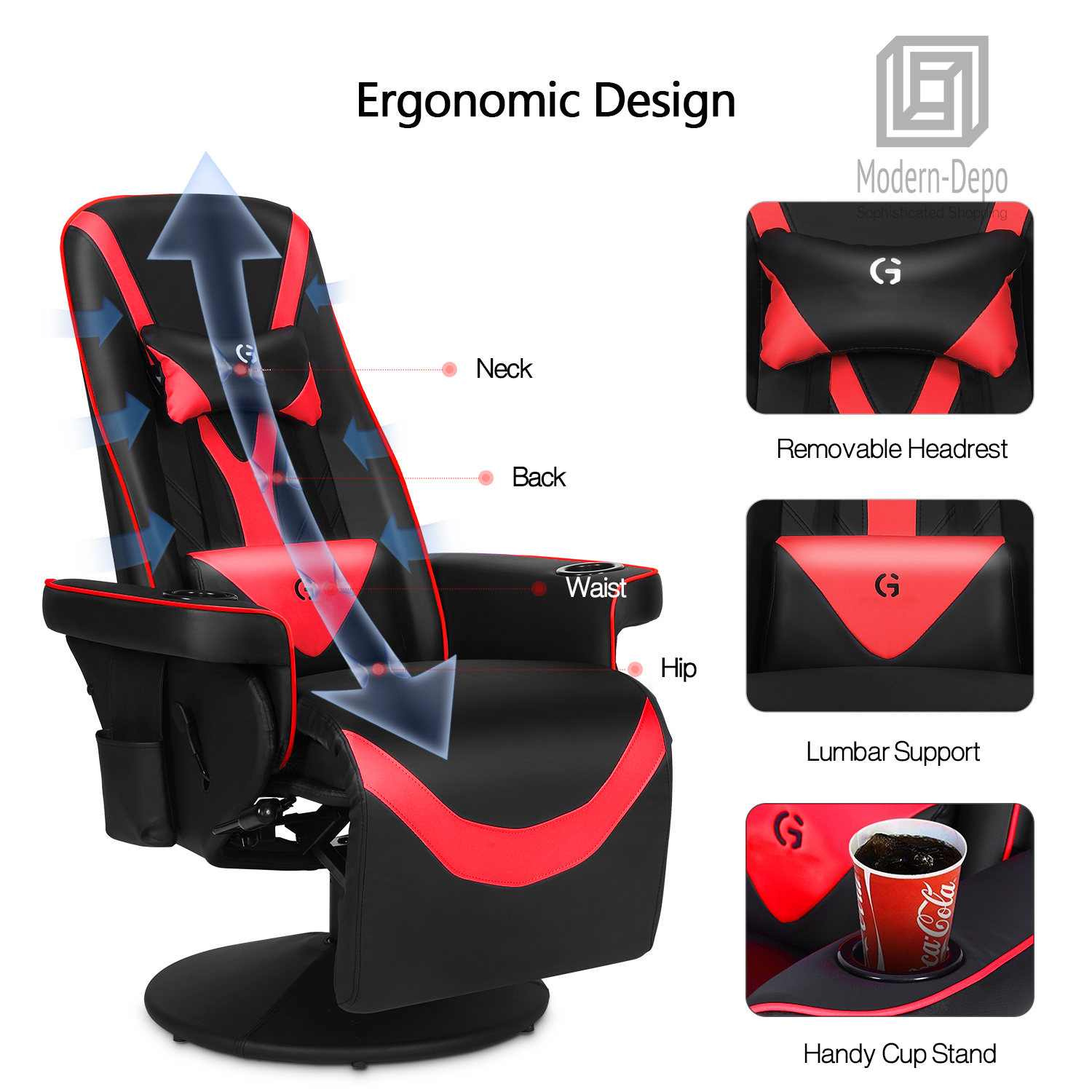 Gaming Chair Ergonomic Computer Office Racing Recliner Swivel Seat With Footrest