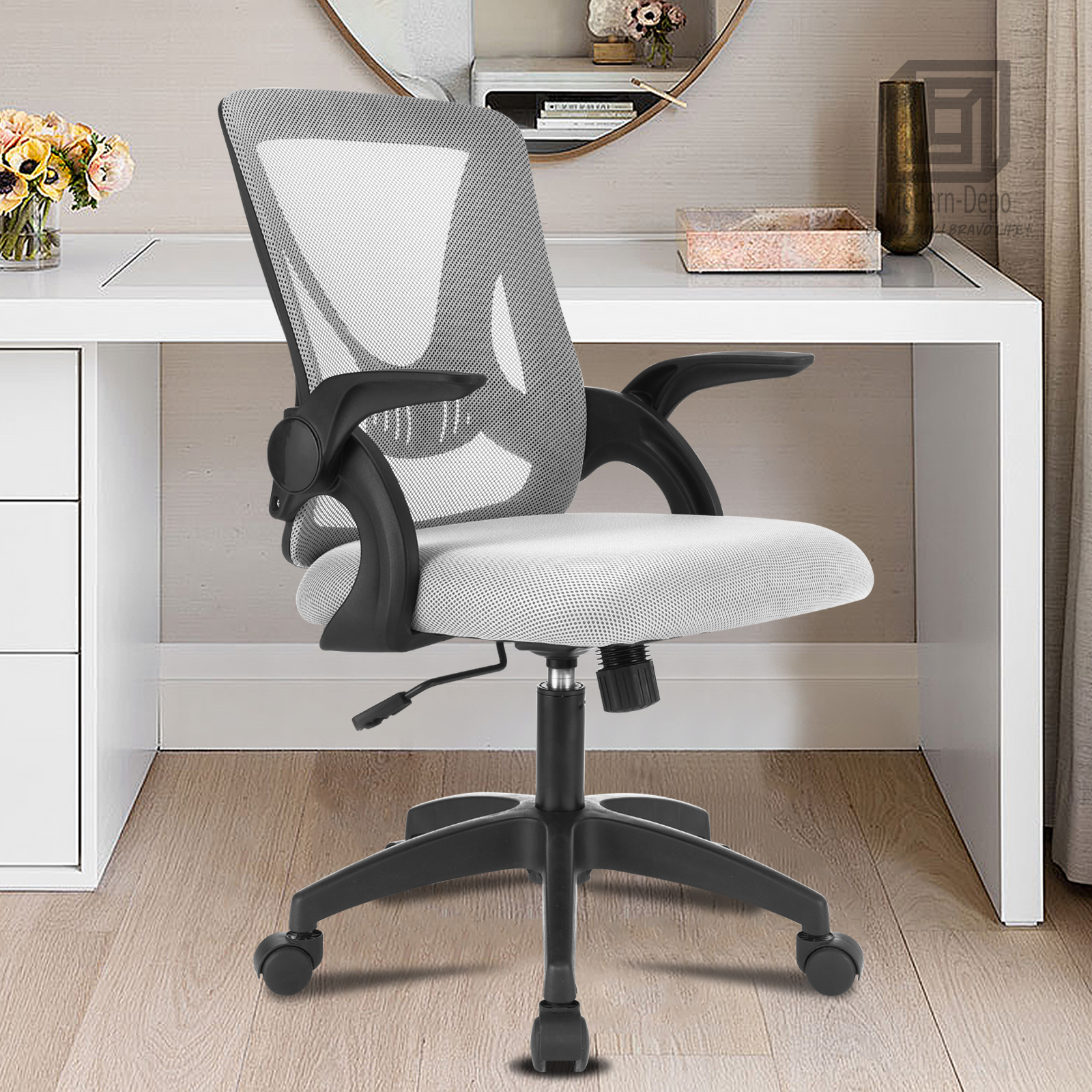 Ergonomic Office Computer Desk Chair w/ Flip-up Armrests 360° Swivel Mesh Chair - Picture 25 of 48