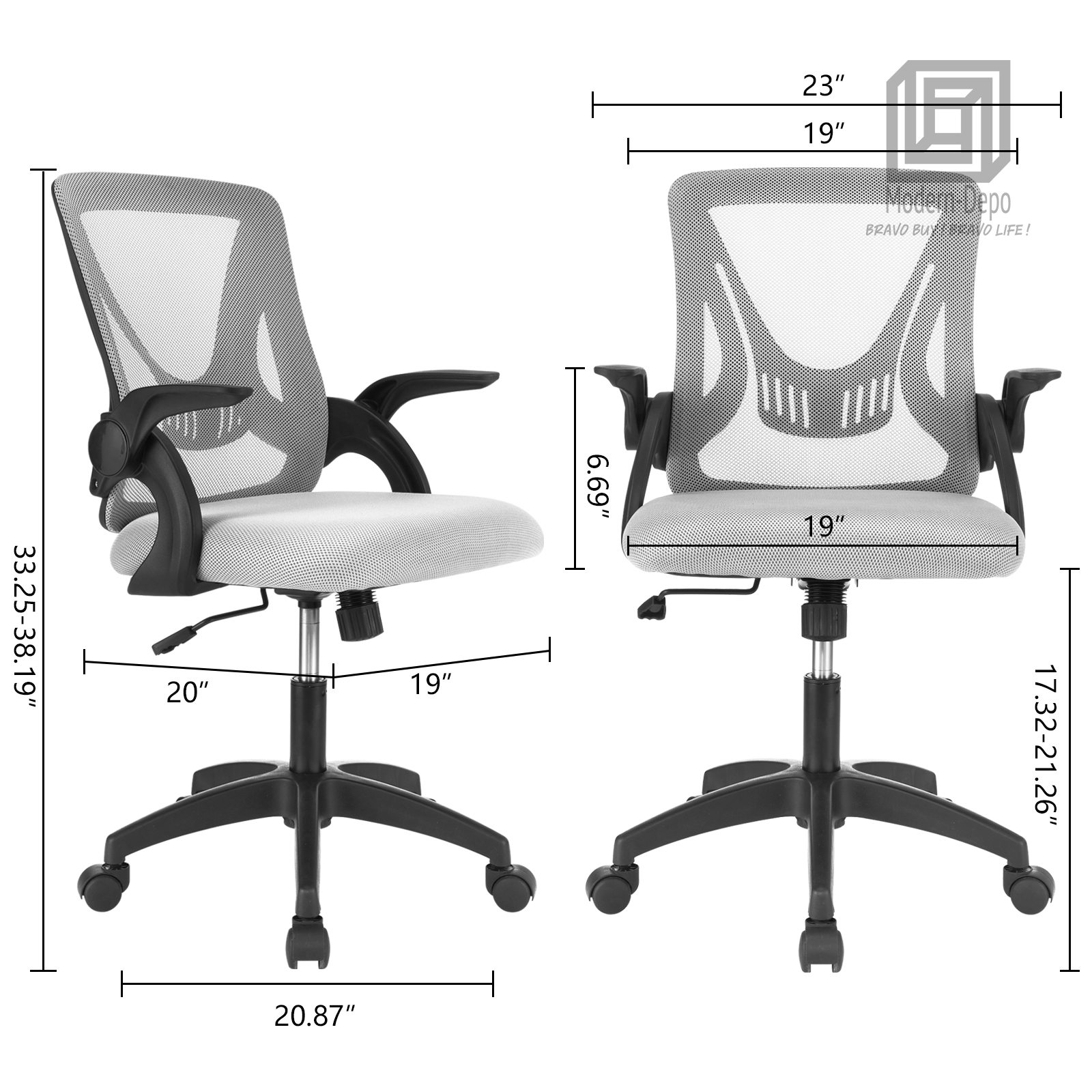 Ergonomic Office Computer Desk Chair w/ Flip-up Armrests 360° Swivel Mesh Chair - Picture 32 of 48