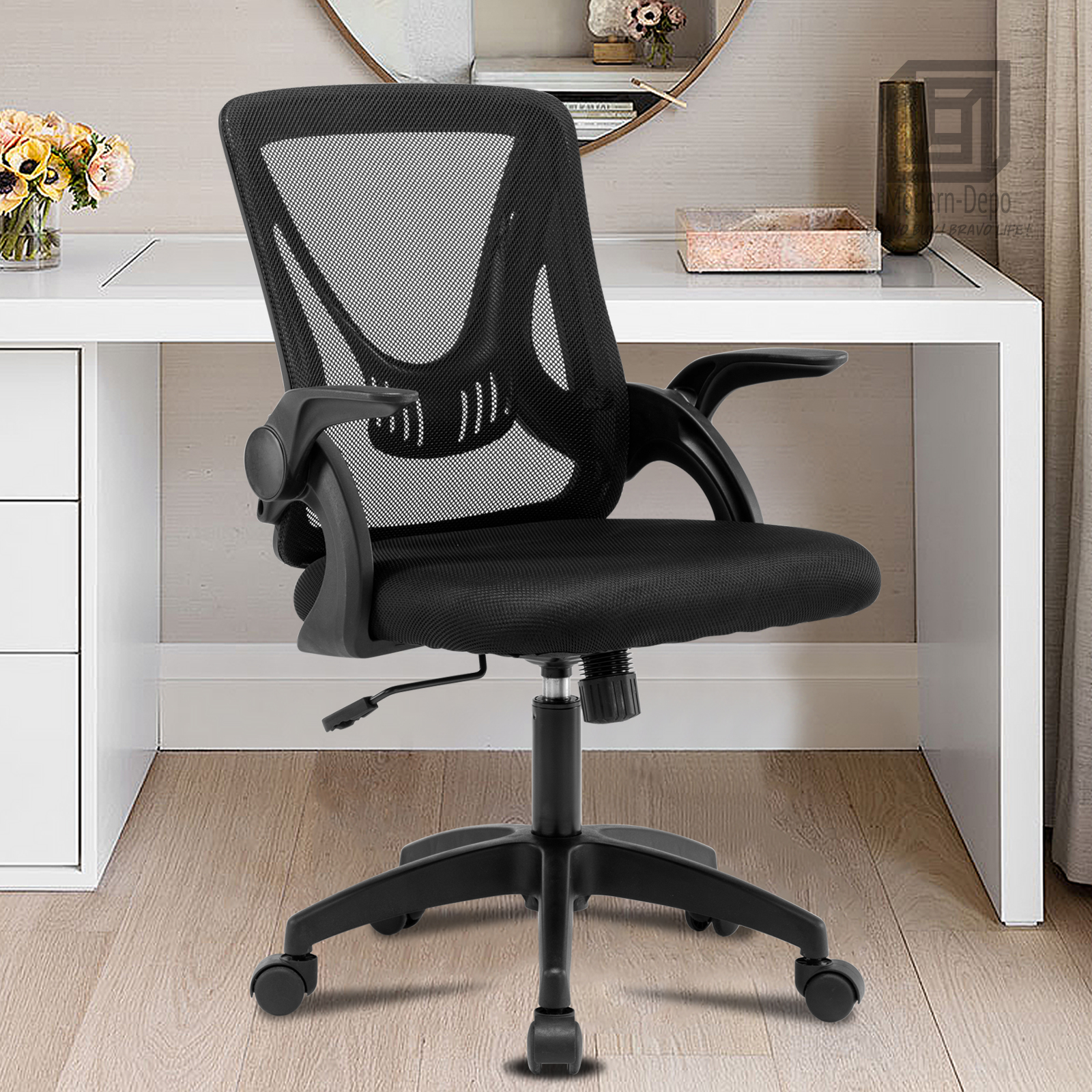 Ergonomic Office Computer Desk Chair w/ Flip-up Armrests 360° Swivel Mesh Chair - Picture 13 of 48