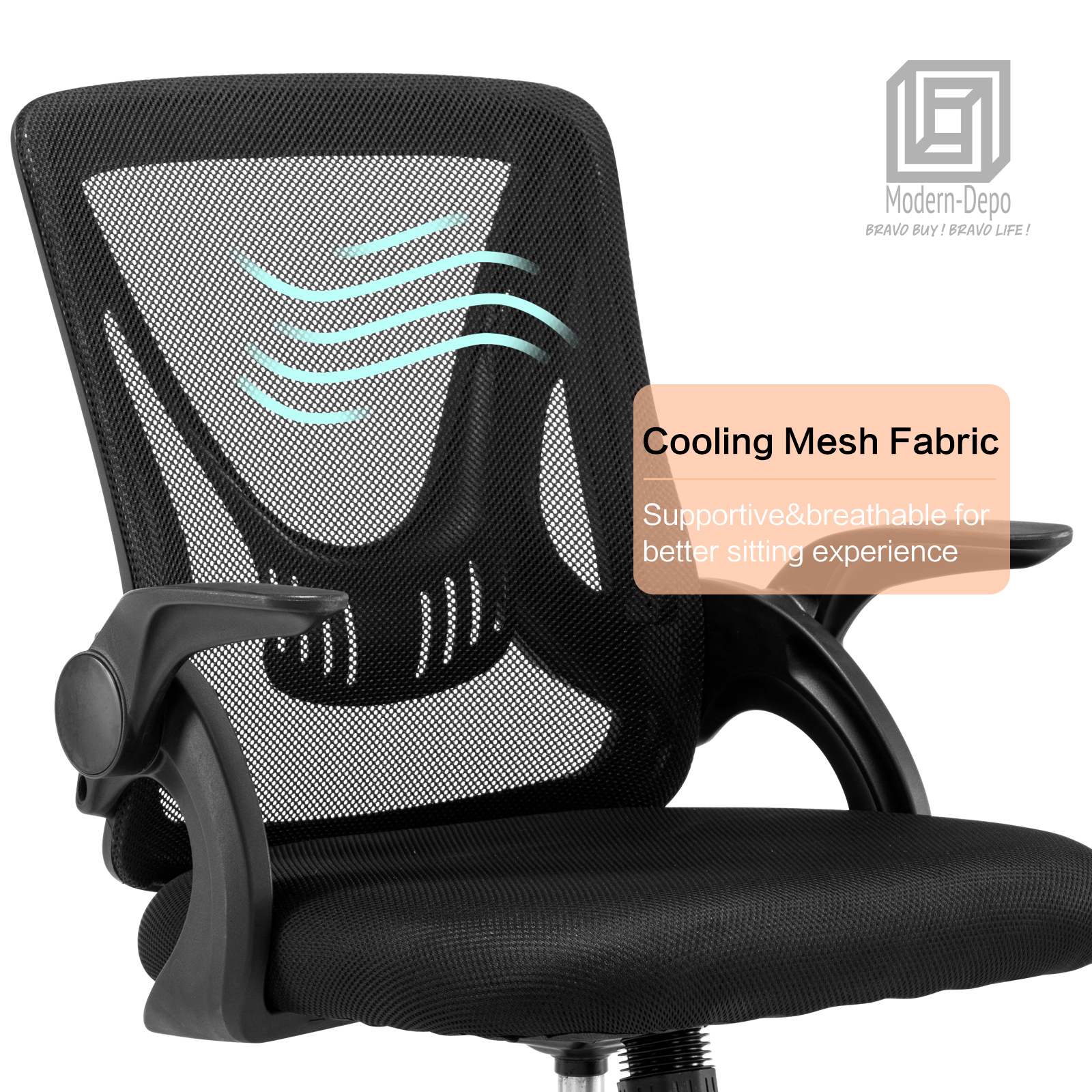 Ergonomic Office Computer Desk Chair w/ Flip-up Armrests 360° Swivel Mesh Chair - Picture 17 of 48