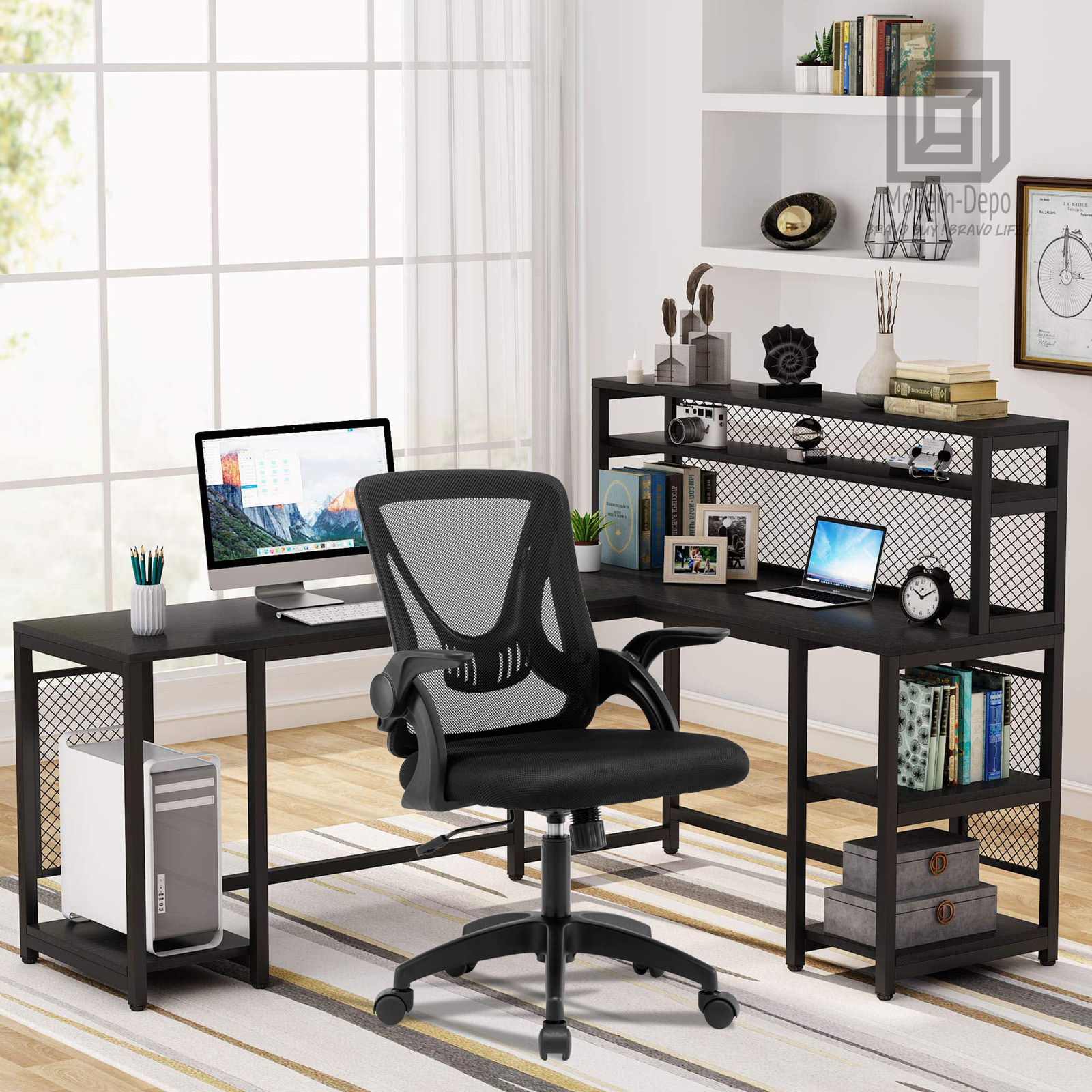 Ergonomic Office Computer Desk Chair w/ Flip-up Armrests 360° Swivel Mesh Chair - Picture 19 of 48