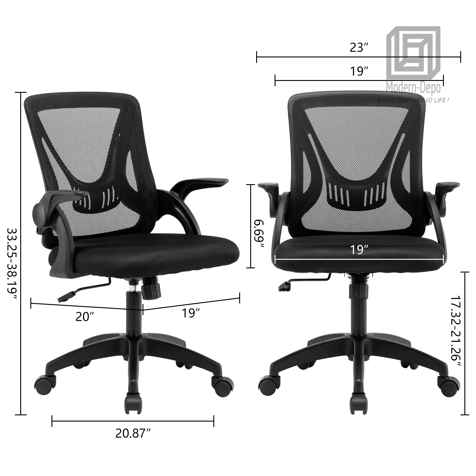 Ergonomic Office Computer Desk Chair w/ Flip-up Armrests 360° Swivel Mesh Chair - Picture 20 of 48