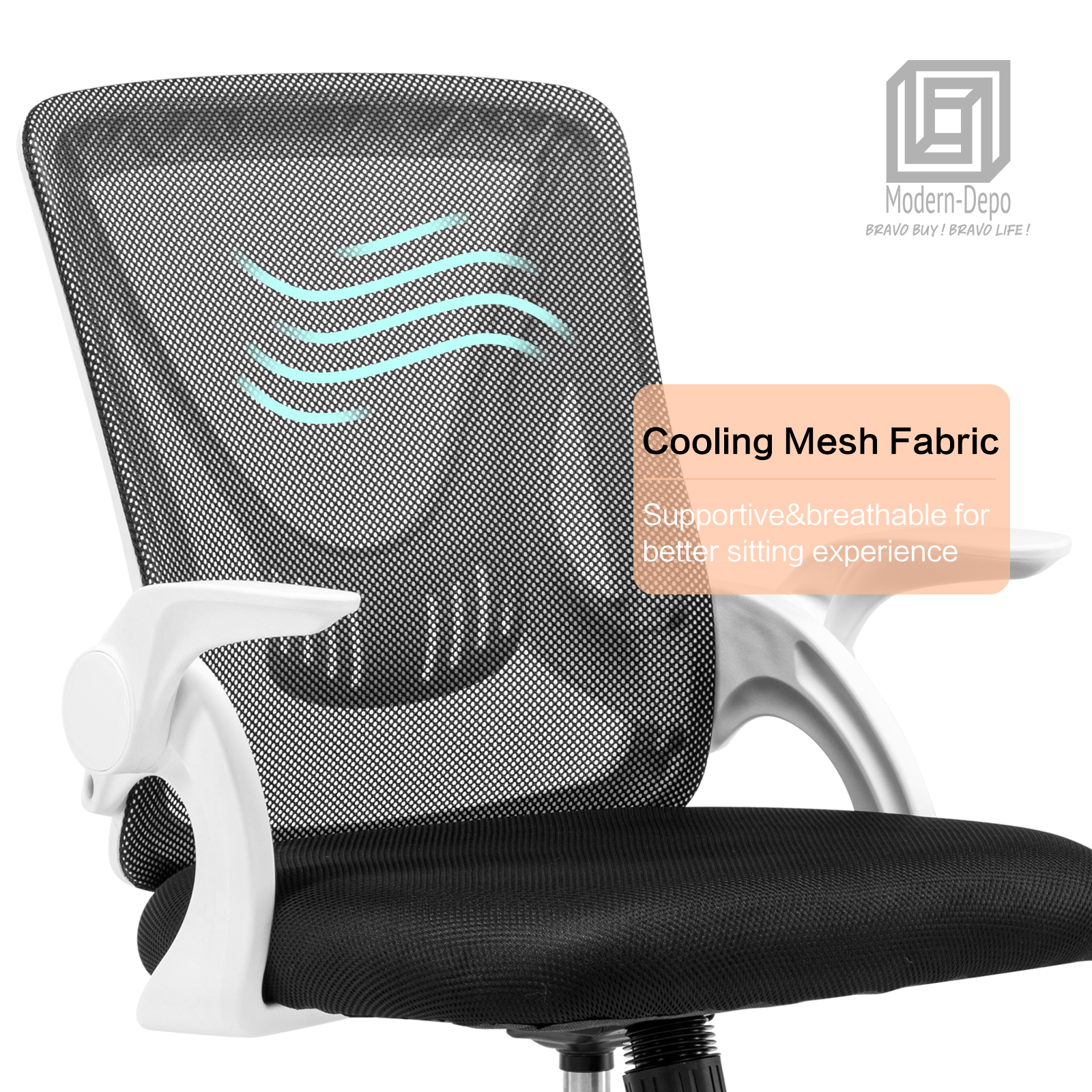 Ergonomic Office Computer Desk Chair w/ Flip-up Armrests 360° Swivel Mesh Chair - Picture 41 of 48