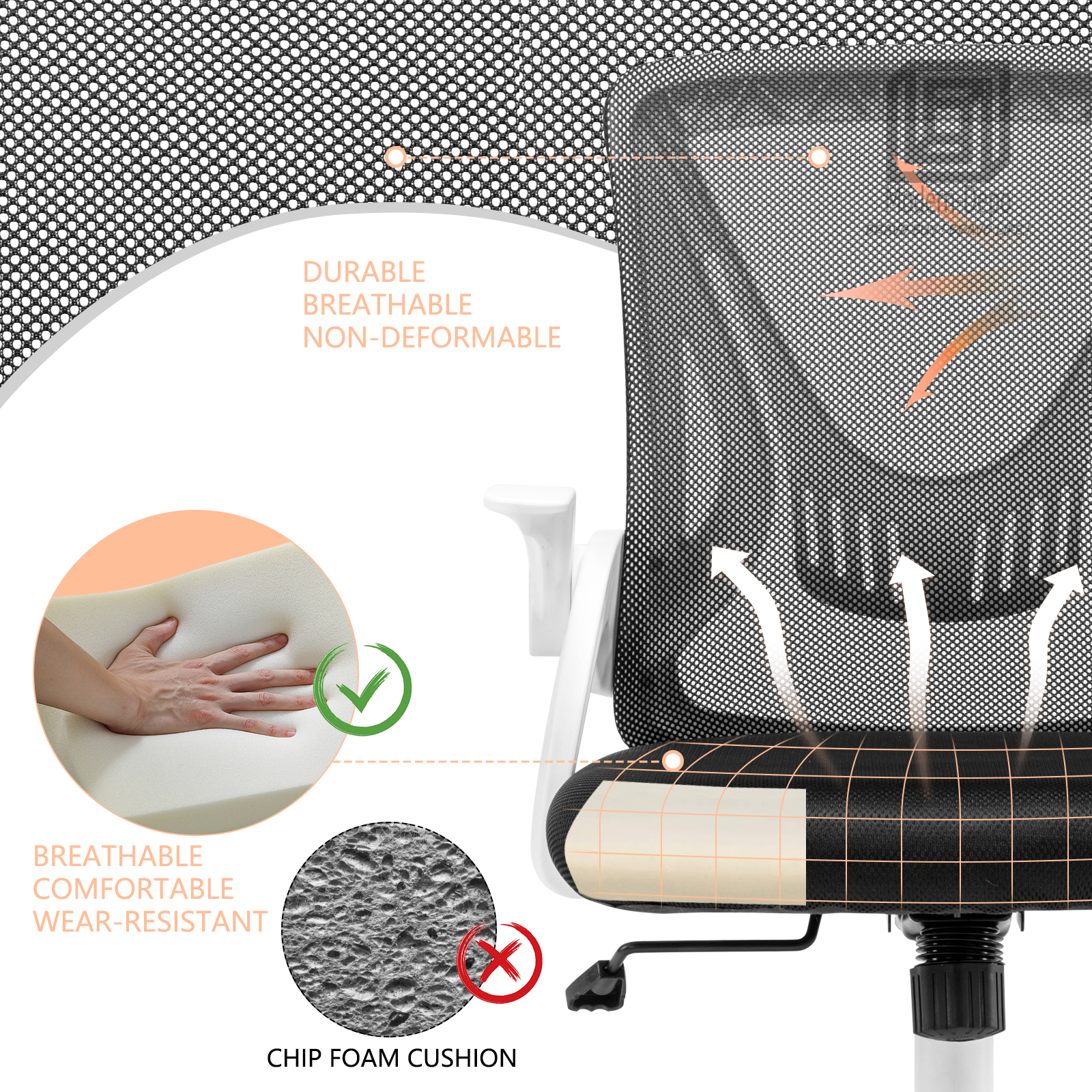 Ergonomic Office Computer Desk Chair w/ Flip-up Armrests 360° Swivel Mesh Chair - Picture 42 of 48