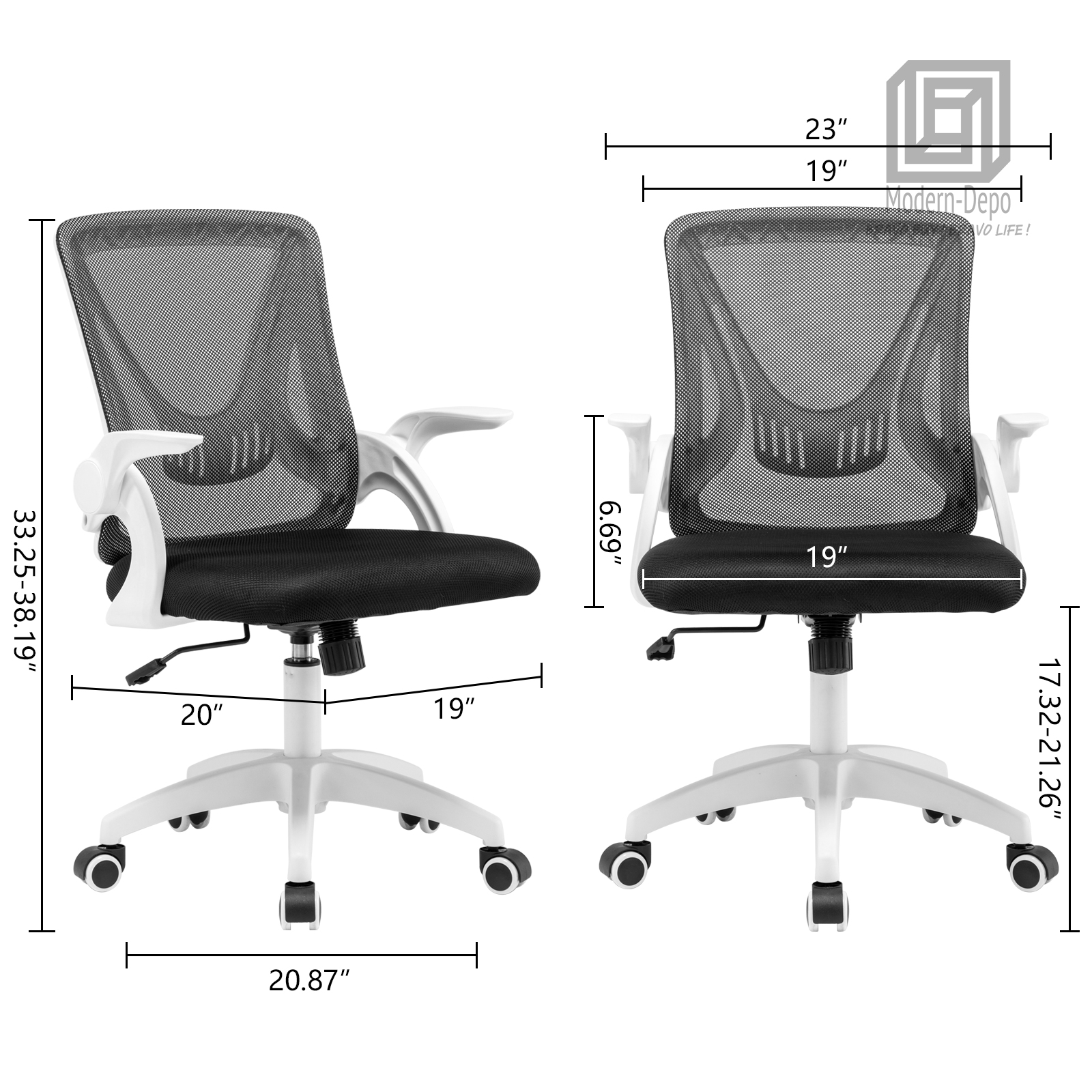 Ergonomic Office Computer Desk Chair w/ Flip-up Armrests 360° Swivel Mesh Chair - Picture 44 of 48