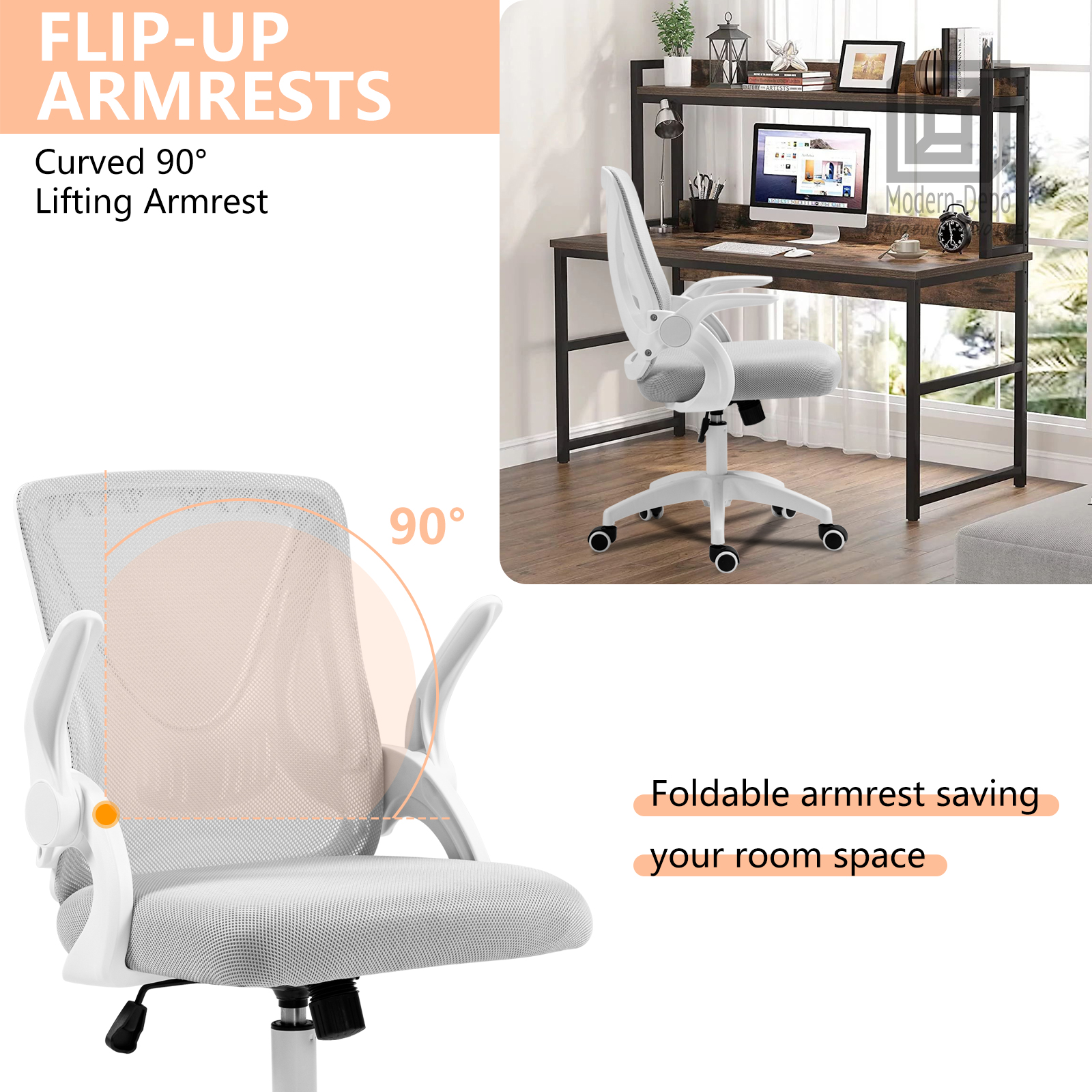 Ergonomic Office Computer Desk Chair w/ Flip-up Armrests 360° Swivel Mesh Chair