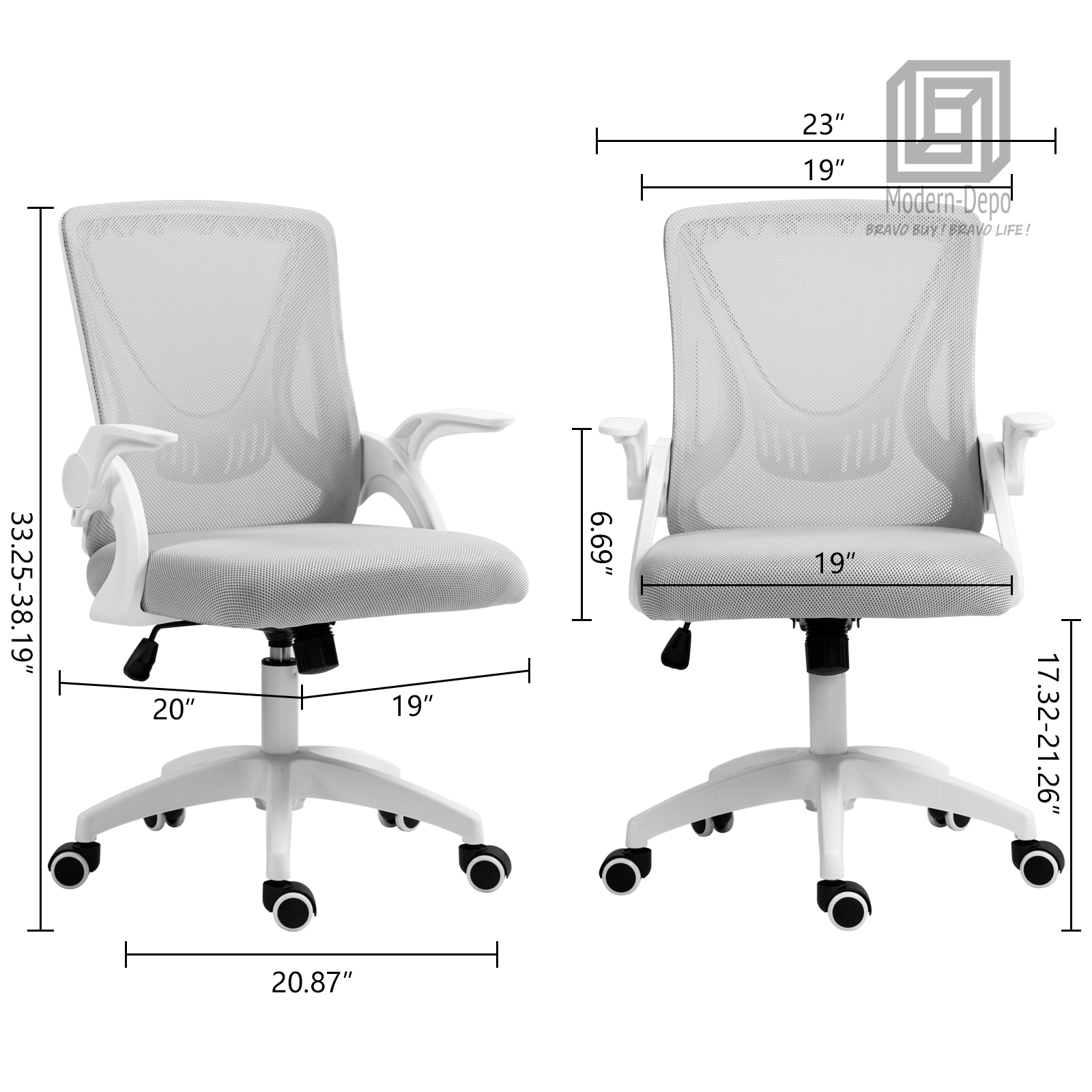 Ergonomic Office Computer Desk Chair w/ Flip-up Armrests 360° Swivel Mesh Chair - Picture 8 of 48
