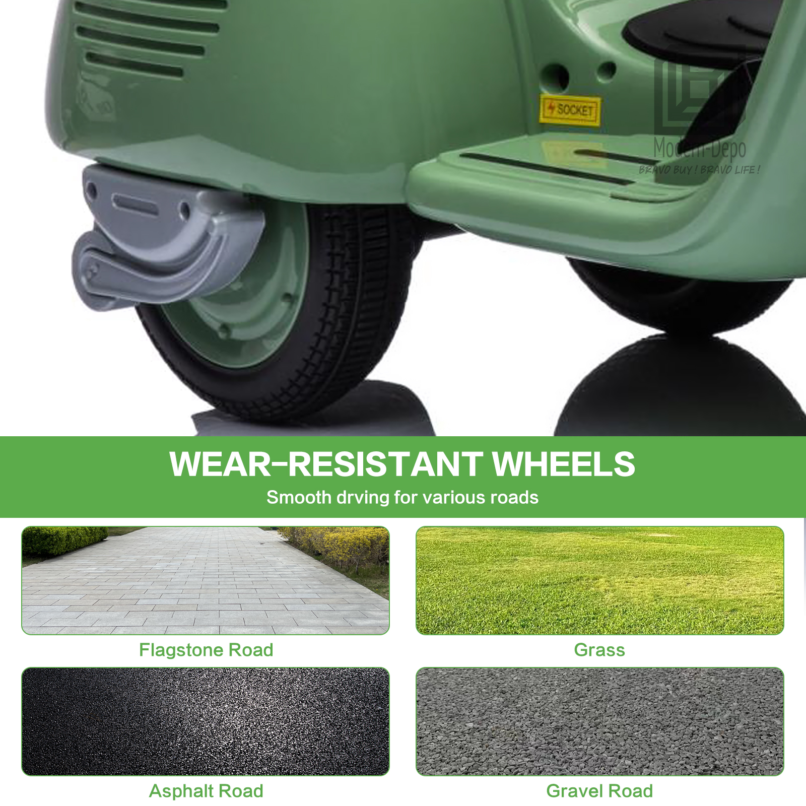 Licensed Vespa Kids Ride On Car Motorcycle w/ Side Car&Light, 2 Seater Toy Car - Picture 21 of 40