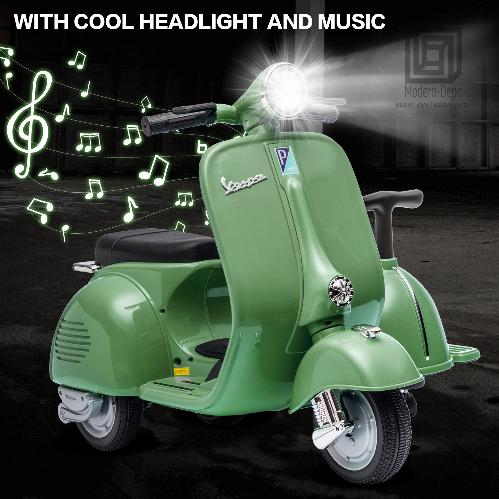 Licensed Vespa Kids Ride On Car Motorcycle w/ Side Car&Light, 2 Seater Toy Car - Picture 22 of 40