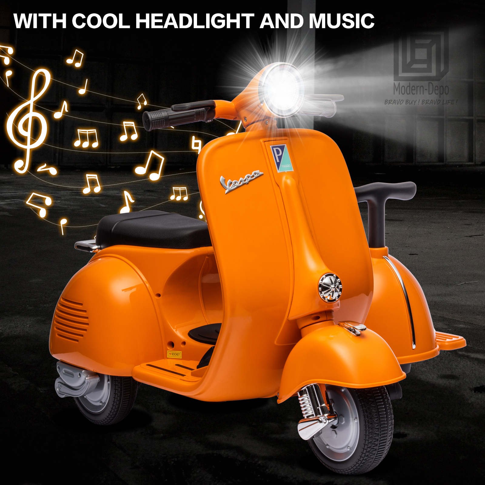 Licensed Vespa Kids Ride On Car Motorcycle w/ Side Car&Light, 2 Seater Toy Car - Picture 30 of 40