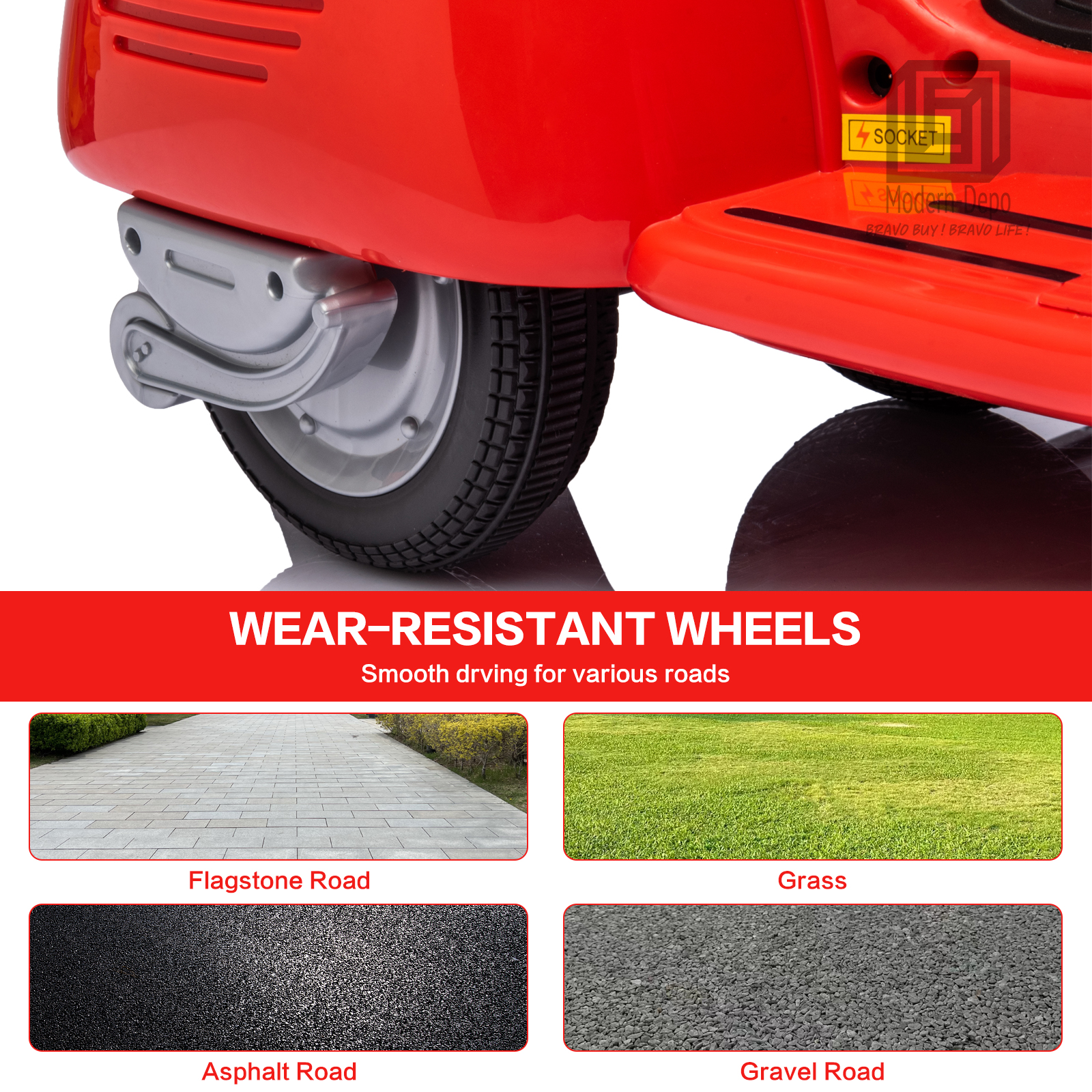 Licensed Vespa Kids Ride On Car Motorcycle w/ Side Car&Light, 2 Seater Toy Car - Picture 37 of 40