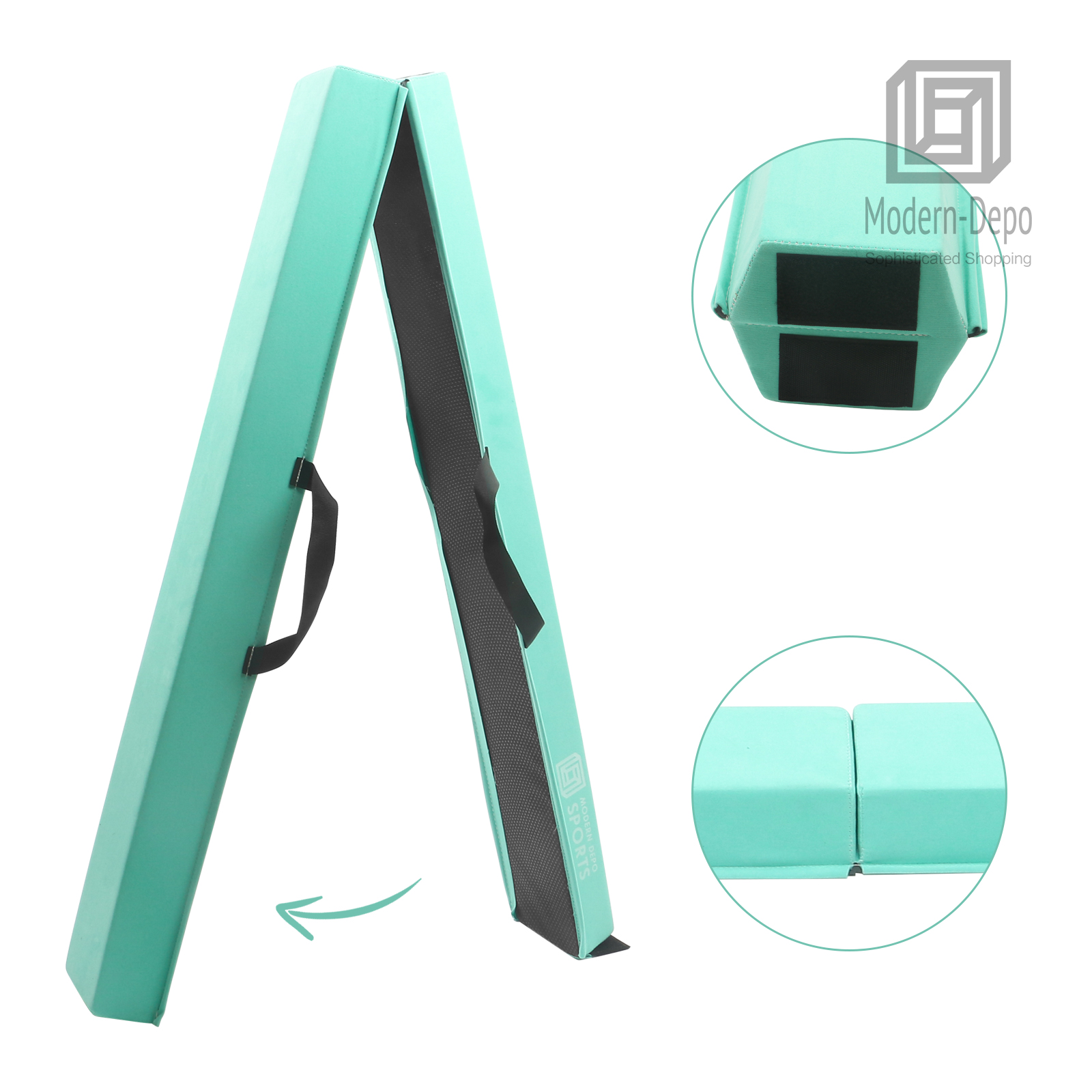 8FT Light Green Suede Folding Floor Balance Beam for Kids Firm Gymnastics - Picture 1 of 6