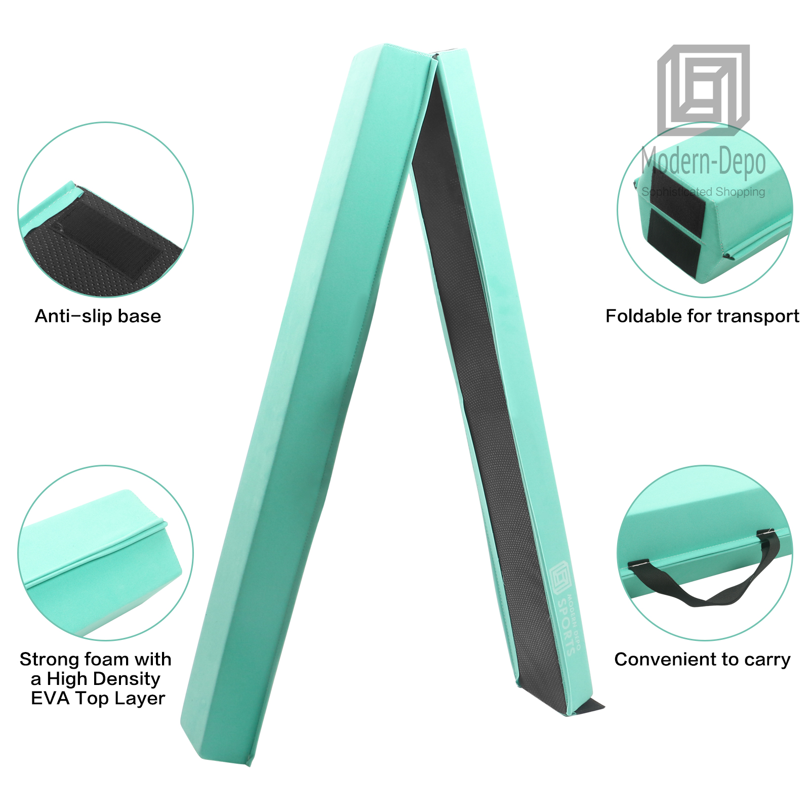 8FT Light Green Suede Folding Floor Balance Beam for Kids Firm Gymnastics - Picture 2 of 6