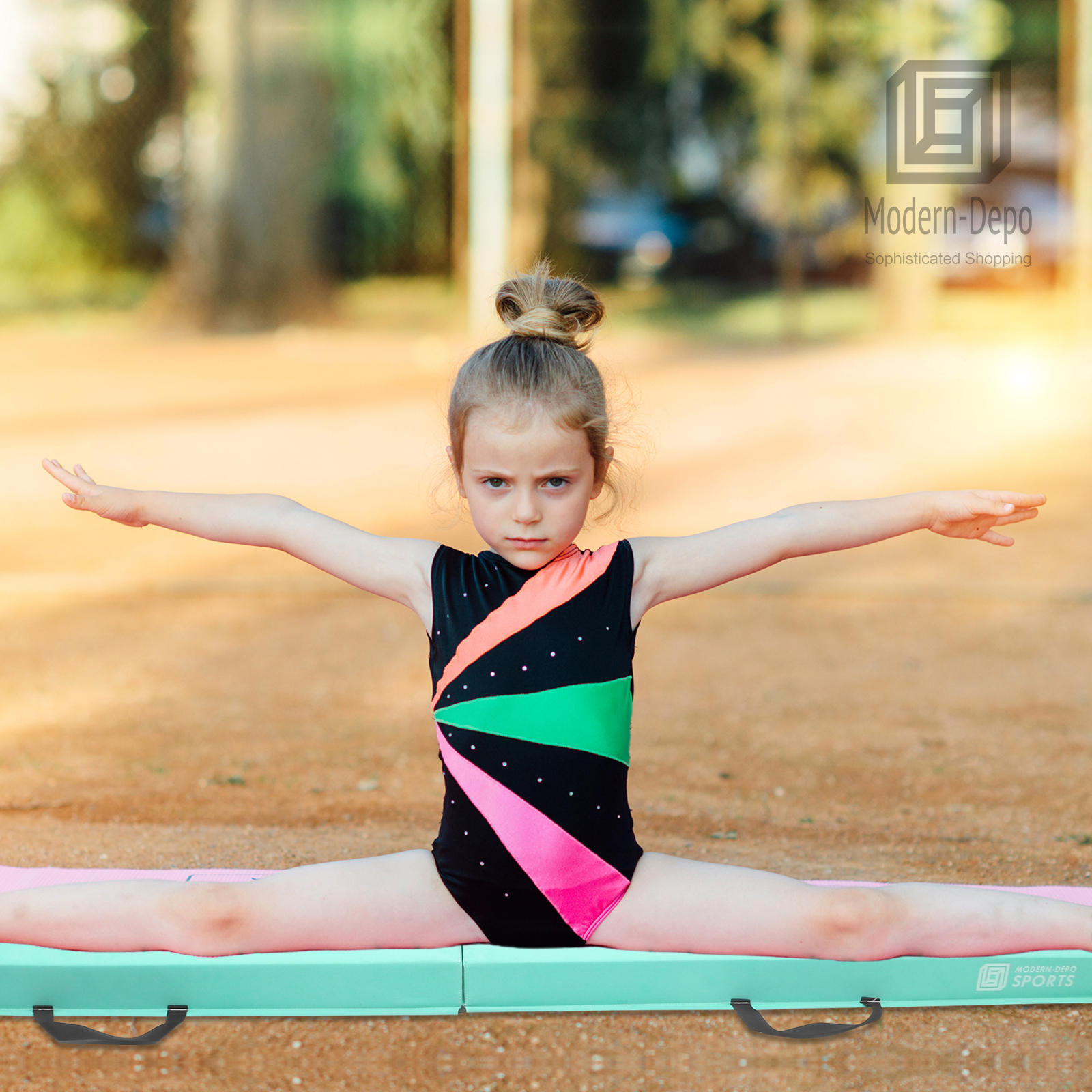8FT Light Green Suede Folding Floor Balance Beam for Kids Firm Gymnastics - Picture 4 of 6