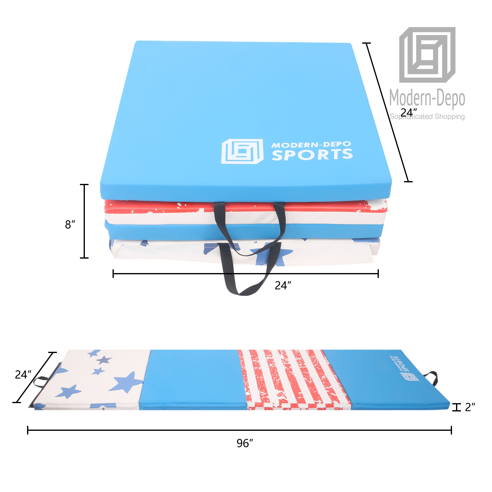 8"x2"x2" Folding Mat 4-Fold Thick Foam Fitness Exercise Gym Gymnastics Mat Star - Bild 8 von 9