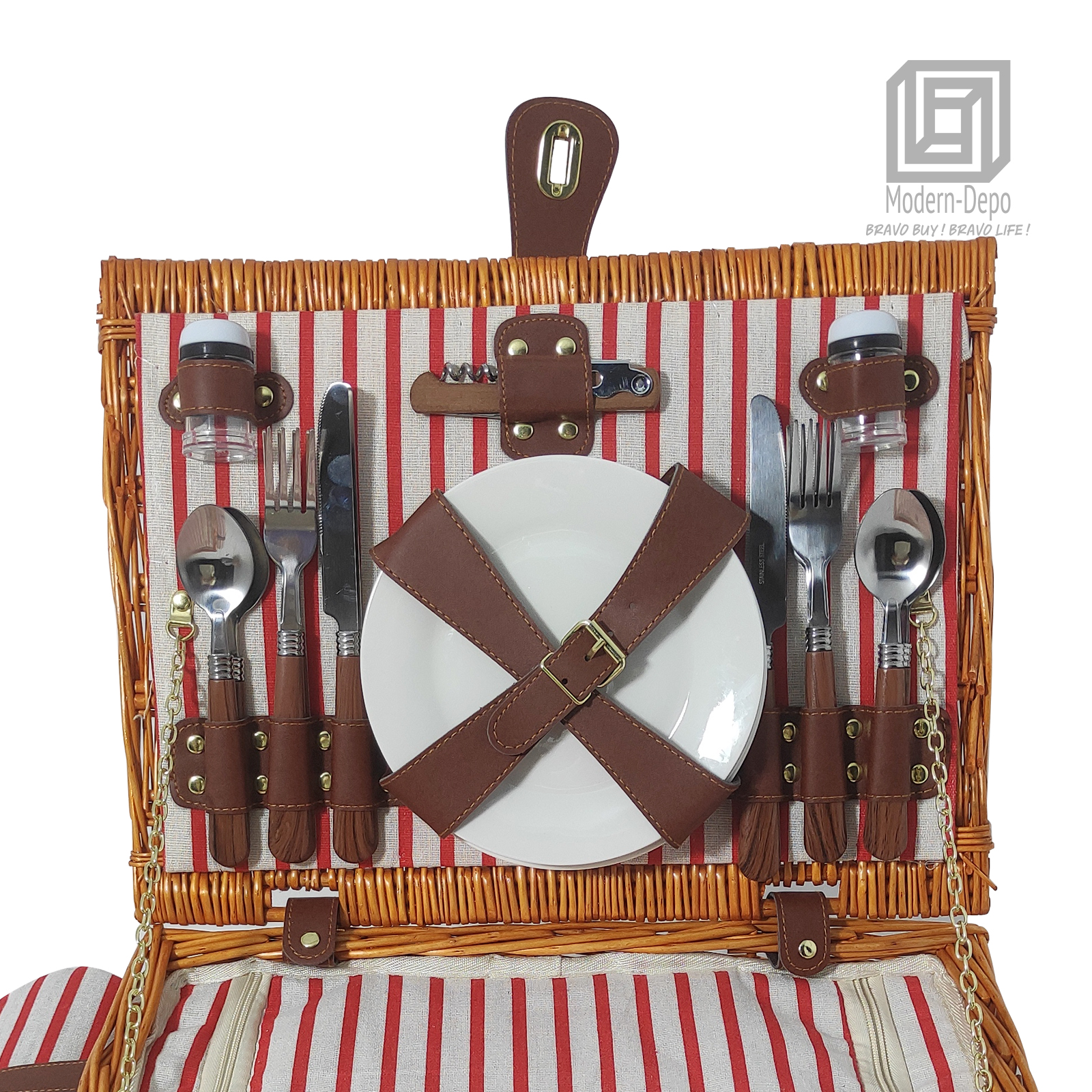 Willow Picnic Basket for 4 Persons with Insulated Compartment Utensils Cutlery