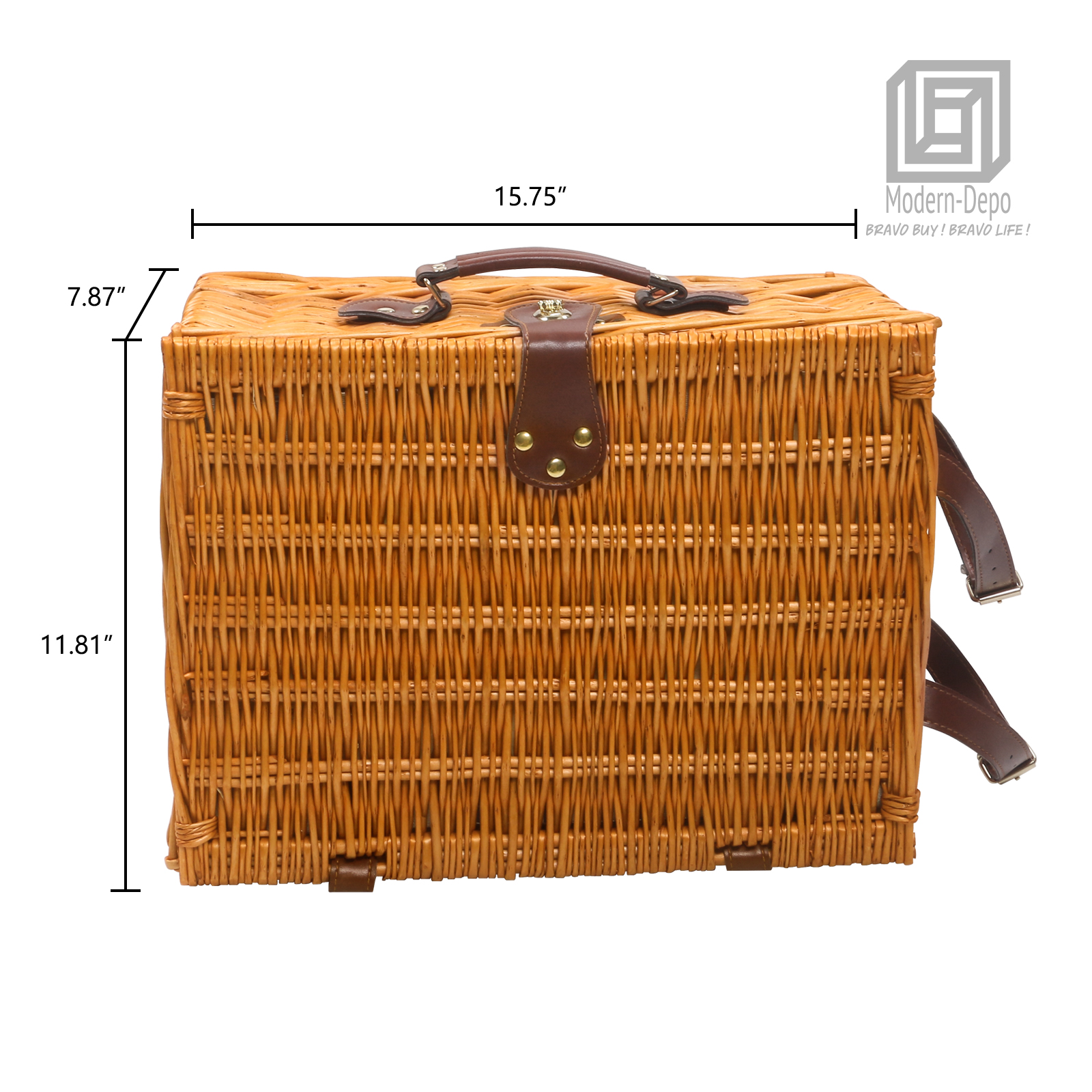 Willow Picnic Basket for 4 Persons with Insulated Compartment Utensils Cutlery